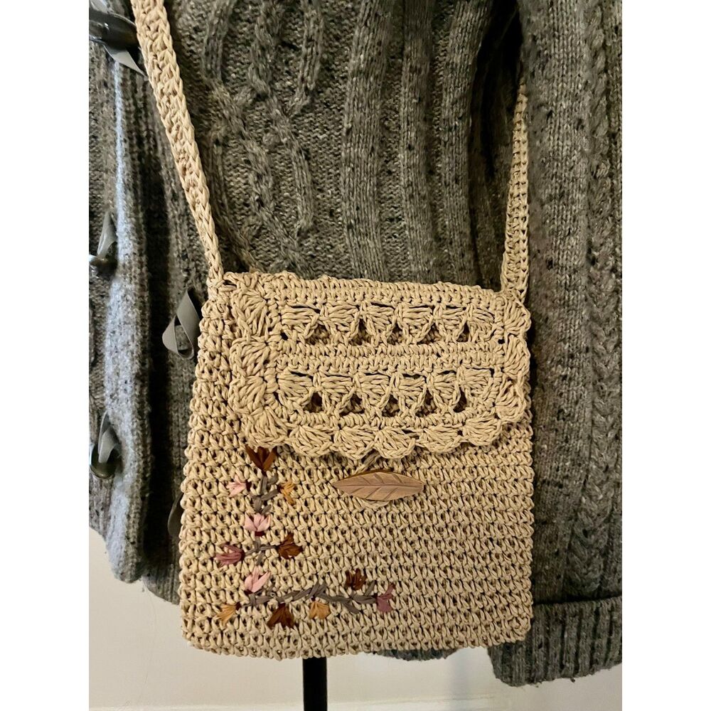 Fall Crochet Raffia Straw Crossbody Bag